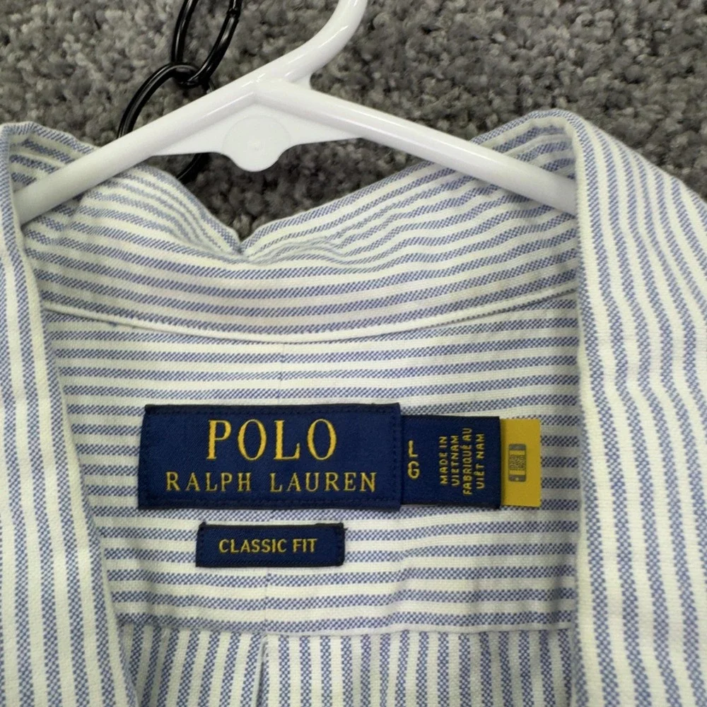 Polo Ralph Lauren Shirt Mens Large Blue Striped Long Sleeve Button Down Classic